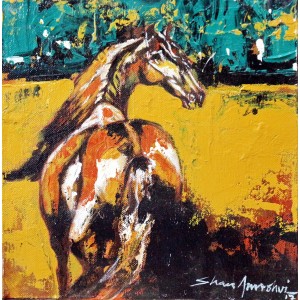 Shan Amrohvi, 08 x 08 inch, Oil on Canvas, Horse Painting, AC-SA-114